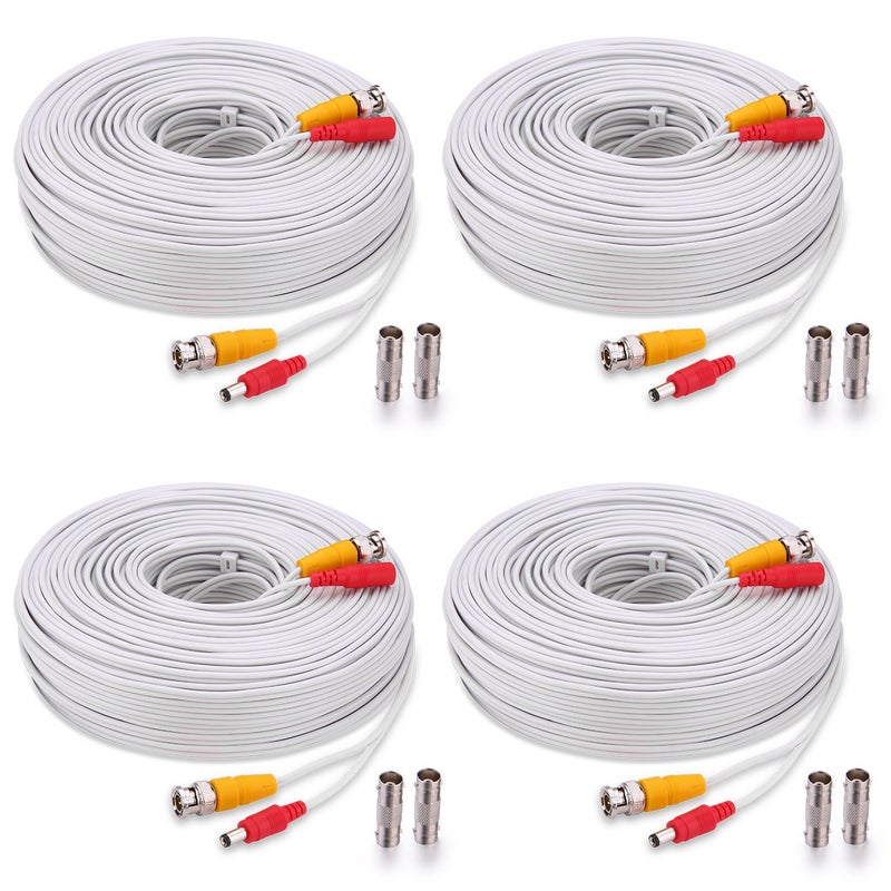 WILDHD BNC Cable, 4x150ft All-in-One Siamese Video and Power Security Camera Wire, CCTV Cable with 2 Female Connectors for All Max 5MP HD CCTV DVR Surveillance System (White) - Image 1